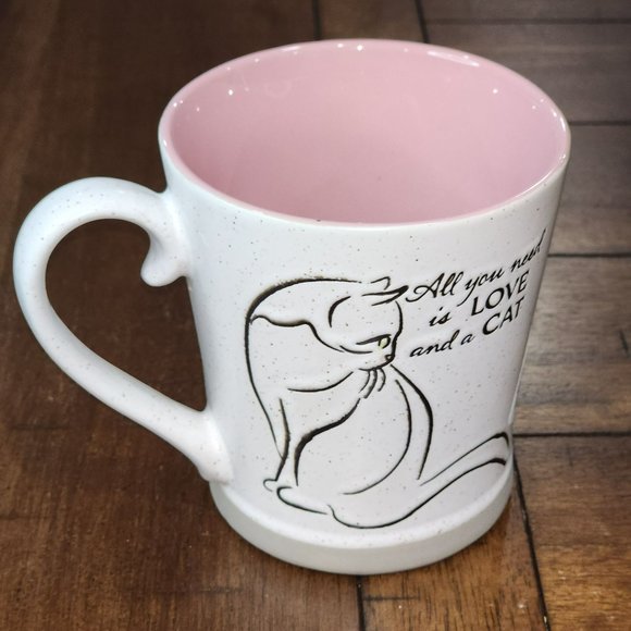 White And Pink Ceramic Cat Coffee Mug - All You Need Is Love And a Cat 16 Oz - Picture 9 of 16
